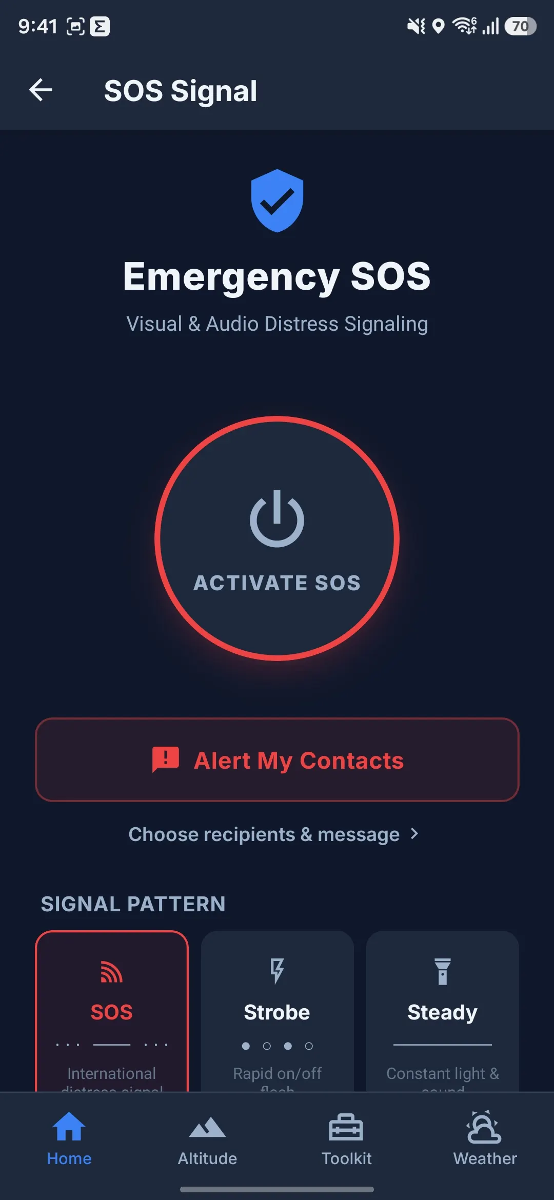 TrekGuard SOS screen